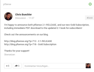 Chris Buechler_AnnouncepfSense21onGooglePlus