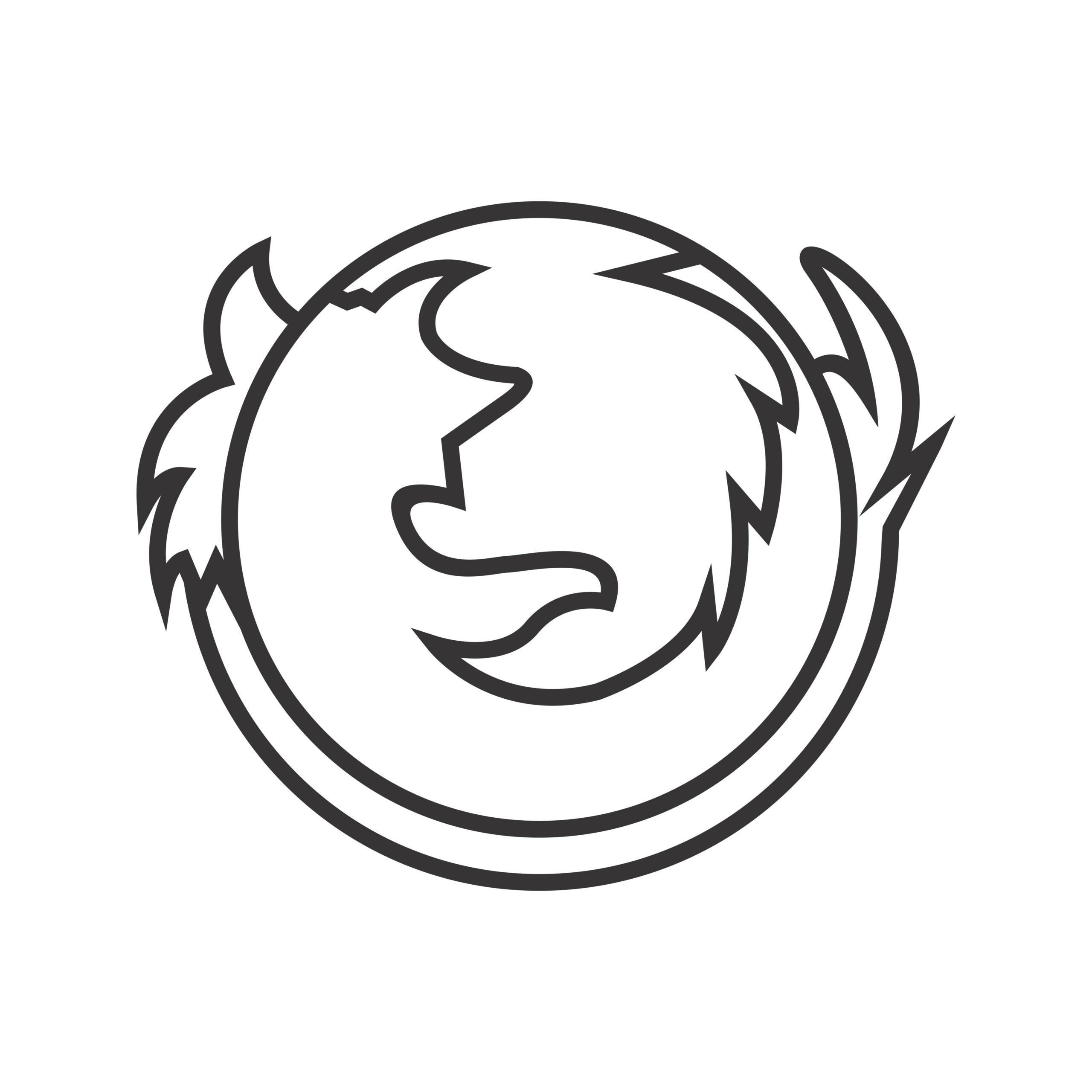 Firefox Logo in Umrissen schwarz und weiß von Qaisir Mehmood / vecteezy.com